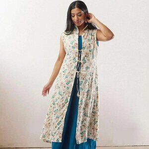 Blue and White Rayon Layered Dress | Muvvas Boutique